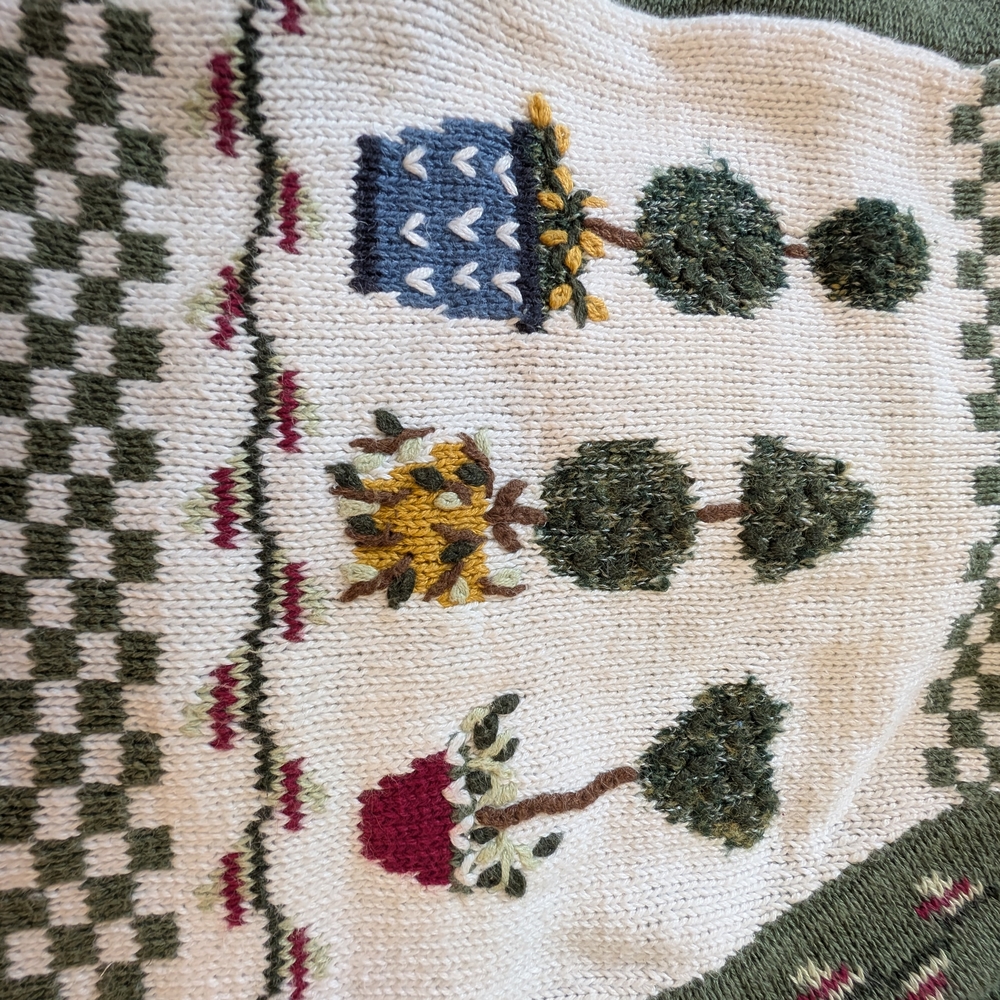 Quacker Factory Green and White Cardigan with Whimsical Designs - Picture 7 of 10